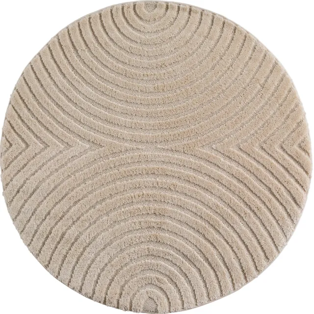 Ayyildiz Art – Laagpolig vloerkleed – Beige – Scandinavische boho – Ø 160 cm rond