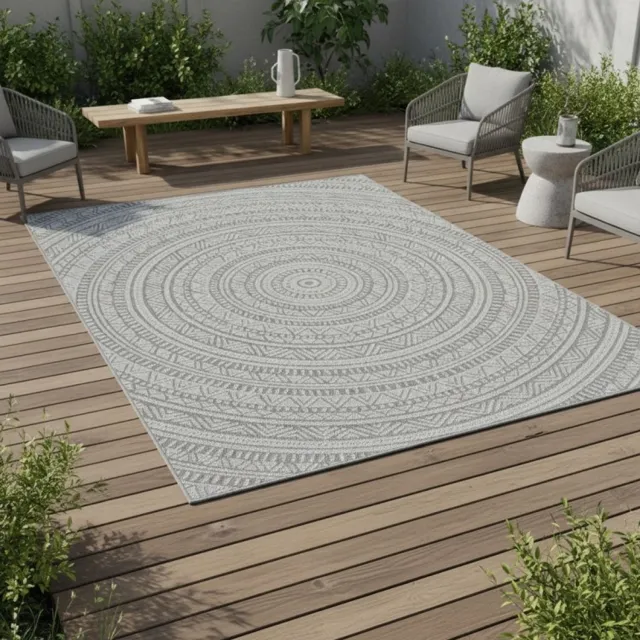 TapisTrend Designer tapijt Antraciet 240x340 cm Etnisch mandala- met sisal-effect, geschikt voor binnen- en buitengebruik, voor de woonkamer, het terras, het balkon
