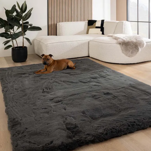 Tapeso Fluffy vloerkleed - Comfy Deluxe donkergrijs 200x290