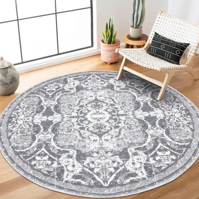Ibenzoa Stijlvolle Ronde Boho Tapijt Met Mandala Print Voor Diverse Ruimtes En Comfort grijs