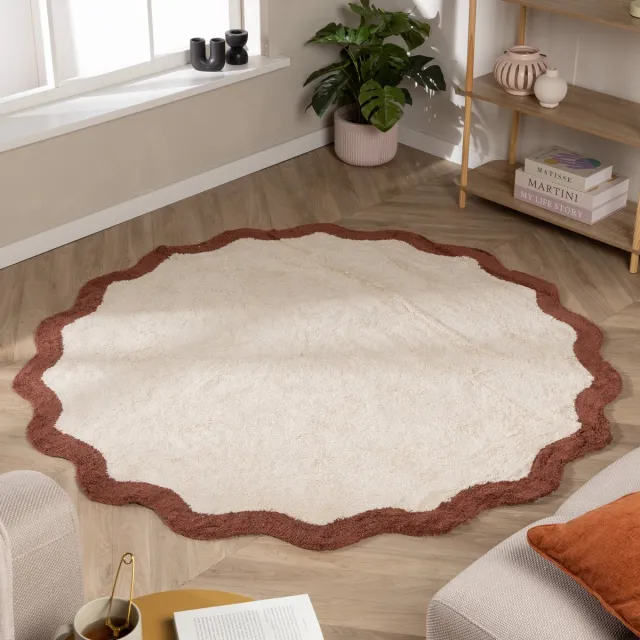 Fraai Rond Wasbaar vloerkleed - Hazy Bruin/Creme - Ø 140cm