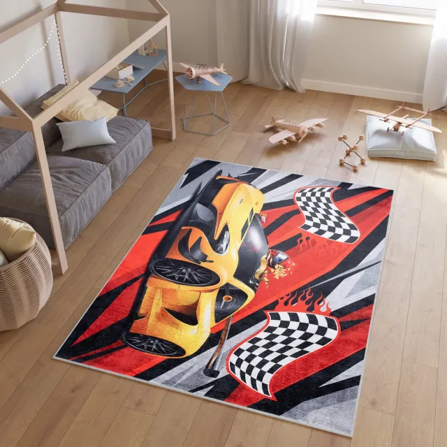 Tapiso Emma Vloerkleed Kinderkamer Race Jongen Tapijt Rood Speelmat