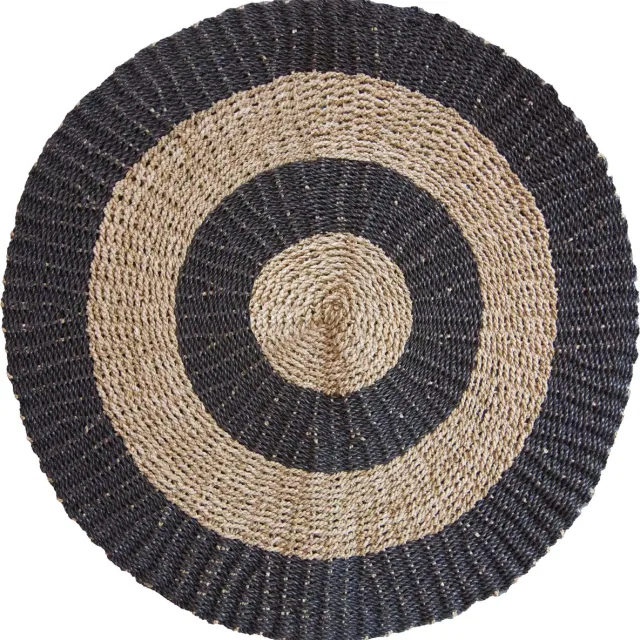 Ancient Wisdom Zeegras Tapijt - Rond Vloerkleed - Zwart & Bruin - Diameter 1 Meter