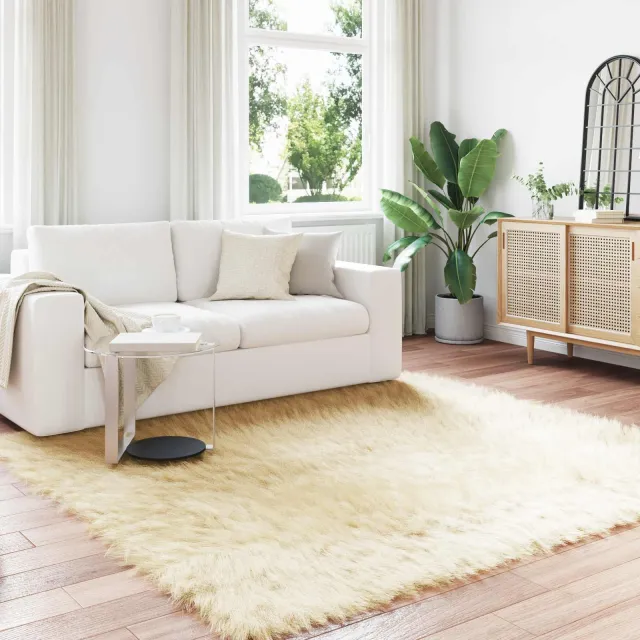 vidaXL Tapijt van imitatie TAFALLA Crèmekleurig 200 x 200 cm Polyester, foto 2