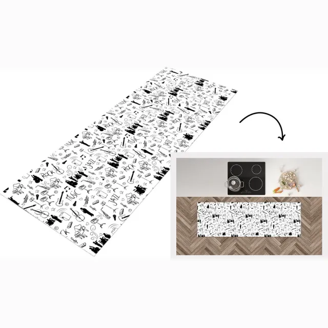 KitchenYeah Keukenloper - Loper keuken - Muziek - Patronen - Zwart Wit - Keukenloper vinyl Zwart; Wit