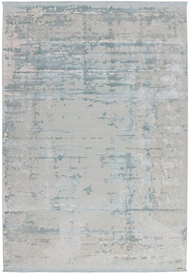 Padiro design laagpolig vloerkleed - lichtblauw - modern abstract ontwerp - met franjes - voor vloerverwarming - van modacryl, polyamide en katoen