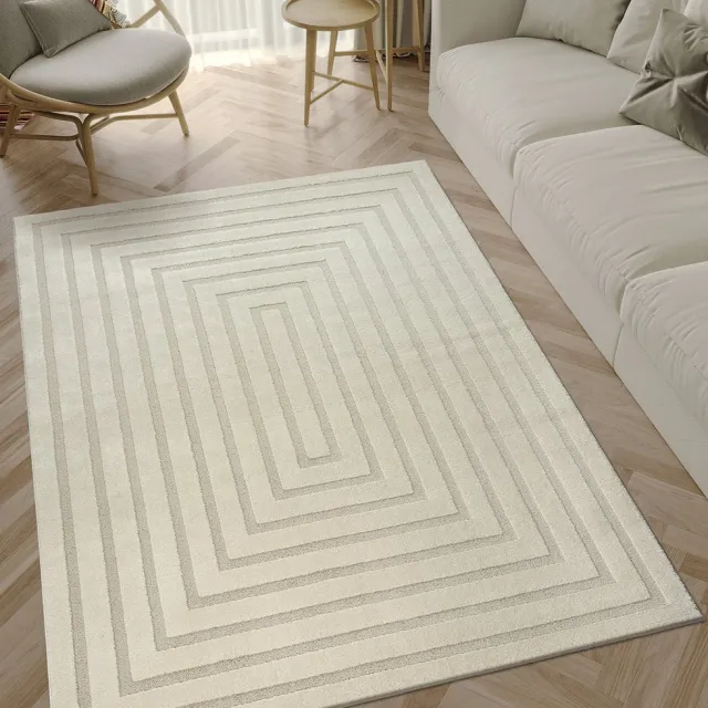 the carpet Everest – vloerkleed met moderne korte pool, hoog-laag effect, 3D-effect, hoge pooldichtheid en aangenaam zacht, modern patroon, crème, 200 x 290 cm crème met modern patroon