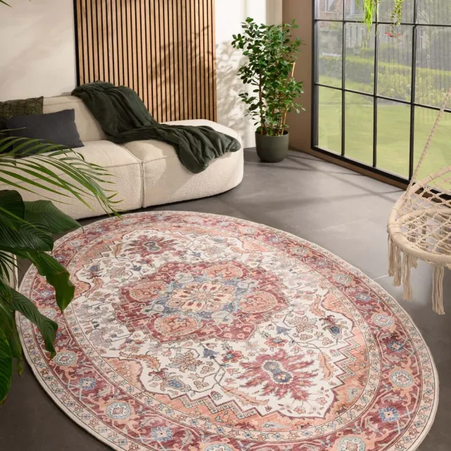 Heritaged Vintage buitenkleed ovaal - Valenca Fino crème/rood 120x160