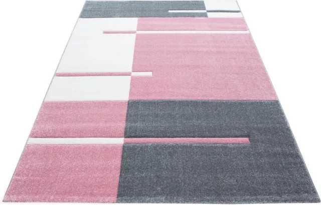 Ayyildiz Kortpolig vloerkleed, geruit patroon, roze, woonkamerkleed, jute achterkant