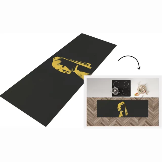 KitchenYeah Keukenloper - Loper keuken - Meisje met de parel - Vermeer - Geel - Keukenloper vinyl Multicolor