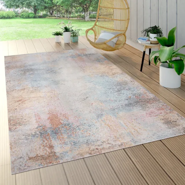 flycarpets Torana Abstract Binnen- en Buitenkleed Roze / Blauw / Kleurrijk - Laagpolig Tuintapijt / Tuinkleed Multi