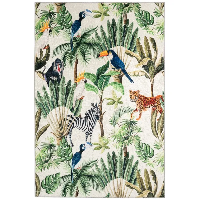 Padiro stijlvol laagpolig vloerkleed - lichtbeige - tropisch bladmotief - voor vloerverwarming - van polyester en latex