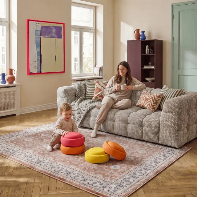 MrCarpet Wasbaar Vintage Vloerkleed Oranje/terracotta Matteo 160x230cm Mrcarpet