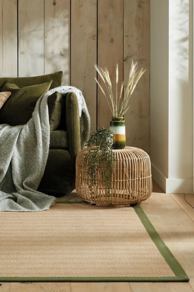 flycarpets Kira Modern Jute - Laagpolig - Visgraatpatroon Vloerkleed - Naturel / Groen - 160x230 cm Beige