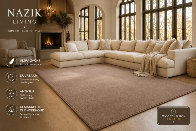 Nazik Living Vloerkleed Beige 240x340 cm Antislip Wasbaar Zacht Modern Effen Design voor Woonkamer Slaapkamer