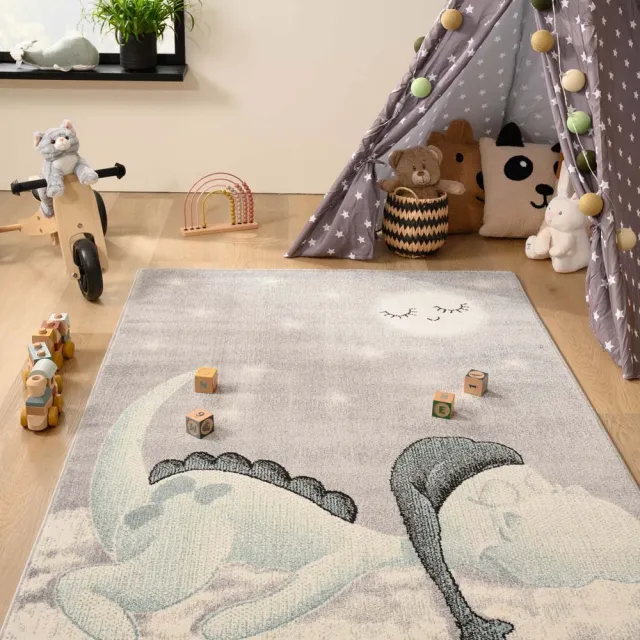 Tapeso Kindervloerkleed dino - Magic lichtgrijs