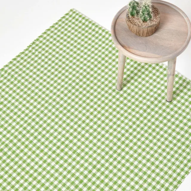 Homescapes geweven tapijt groen en wit geruit - katoenen vloerkleed Vichy geruit, 70x120cm