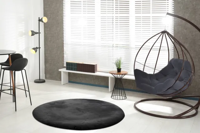 Feminine Lalee Heaven - Ronde Vloerkleed - Tapijt – Karpet - Hoogpolig - Superzacht -comfy Fluffy - rabbit fur- 160x160 cm Rond zwart