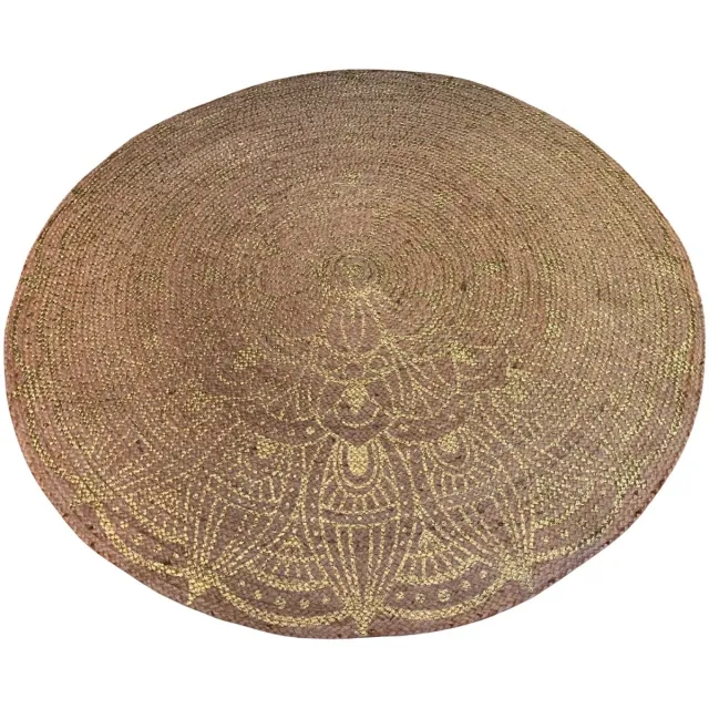 Rocaflor Vloerkleed - Jute - Gevlochten - Rond - 120 cm - Goud - Mandala - Print Bruin - Goud