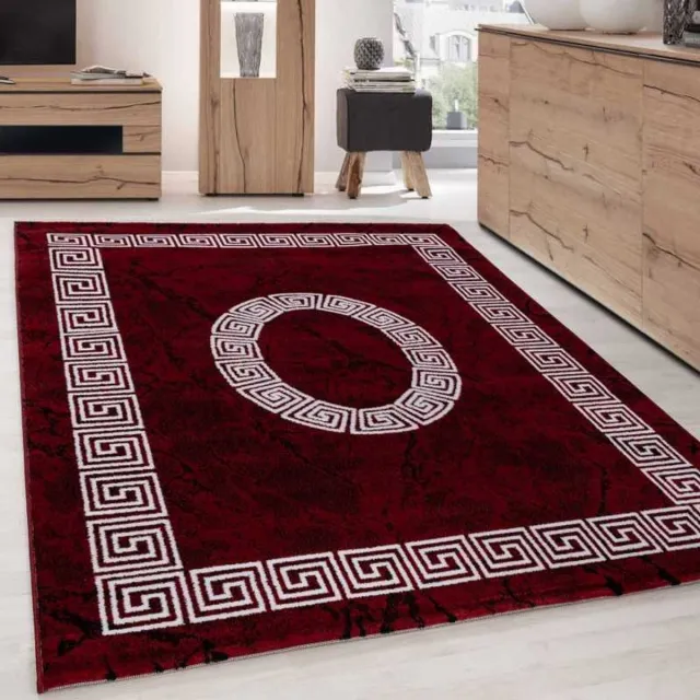 TapisTrend Designer tapijt Zwart-rood Modern design vloerkleed met een rand van optisch marmer