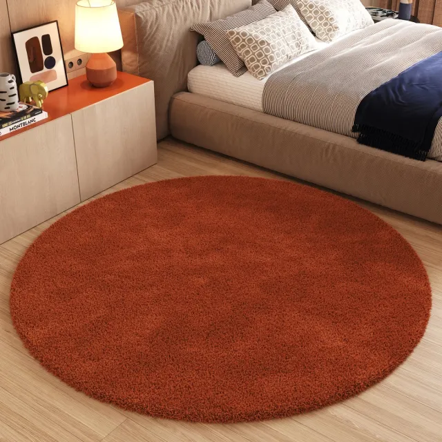 Tapiso Essence Vloerkleed Hoogpolig Shaggy Woonkamer Tapijt Maat- 80x80 Rood 1