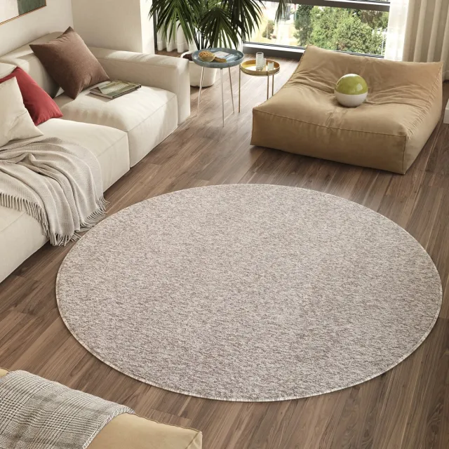 Tapiso Nizza Rond Vloerkleed Grijs Zilver Antislip Waasbaar Laagpolig Tapijt