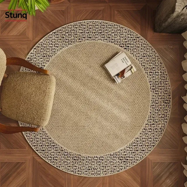 Stunq Luxe Cirkel Vloerkleed - Beige met Zwart/Wit Rand