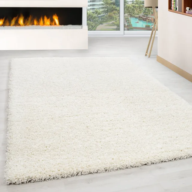 Ayyildiz Hoogpolig vloerkleed, effen kleur - crème, vloerkleed voor de woonkamer, jute achterkant, afmeting: 60 x 110 cm
