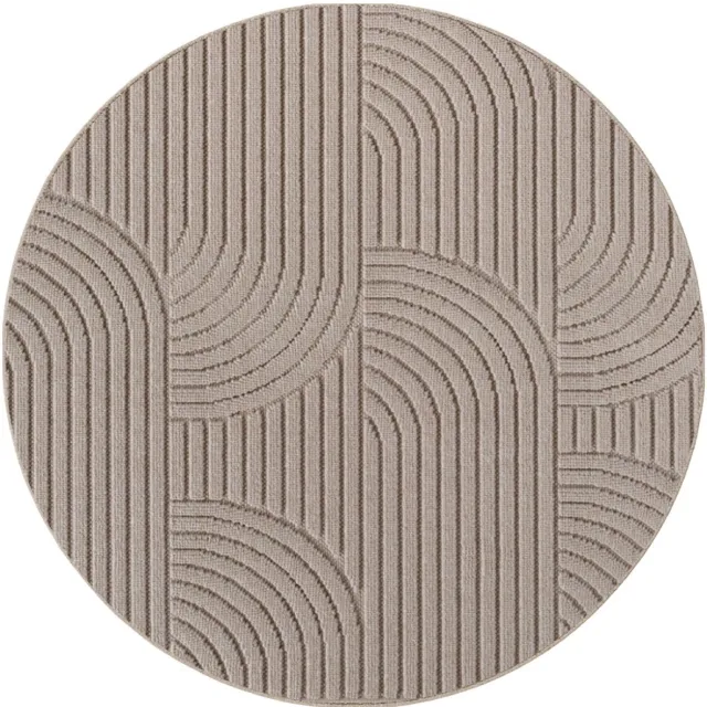 Dutch XXL Rond Japandi Vloerkleed | Tapijt | Helix | Bogen | Beige | 160x160 cm
