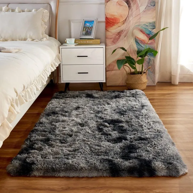 Pluizige hoogpolige tapijten, antislip, batik pluche tapijten, klein tapijt voor binnen (donkergrijs, 60 x 120 cm)