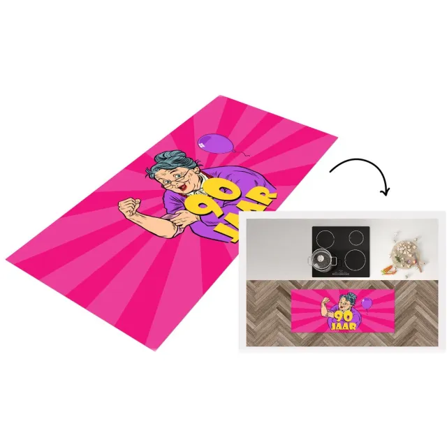 KitchenYeah Keukenloper - Loper keuken - Vrouw - Verjaardag - 90 Jaar - Keukenloper vinyl Multicolor