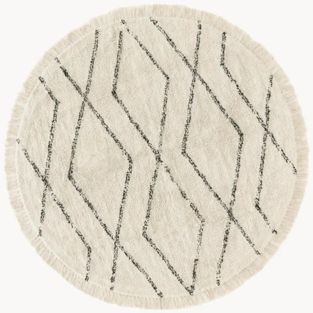 Westwing Collection Rond katoenen vloerkleed Bina met ruitjesmotief, handgetuft Wit