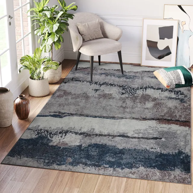 Tapiso Ritz Vloerkleed Grijs Katoen Antislip Abstract Modern Tapijt Grijs Abstract