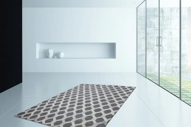 Padiro design laagpolig vloerkleed 120 x 170 cm - donkergrijs - modern geometrisch patroon - voor vloerverwarming - van viscose, leer en katoen