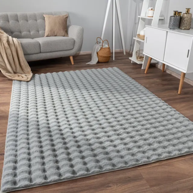 flycarpets Zacht fluffy vloerkleed - Arinzo Bolletjes Grijs - 120x160 cm - Hoogpolig Tapijt Woonkamer / Slaapkamer / Kinderkamer