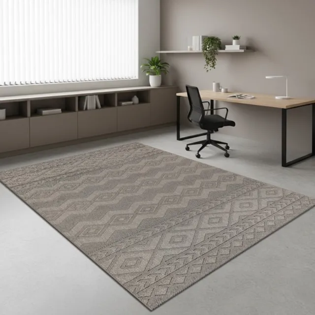 TapisTrend Designer tapijt Beige Geometrisch binnen - buitenkleed vloerkleed met geweven ruit- en chevronpatronen voor de woonkamer, slaapkamer en eetkamer