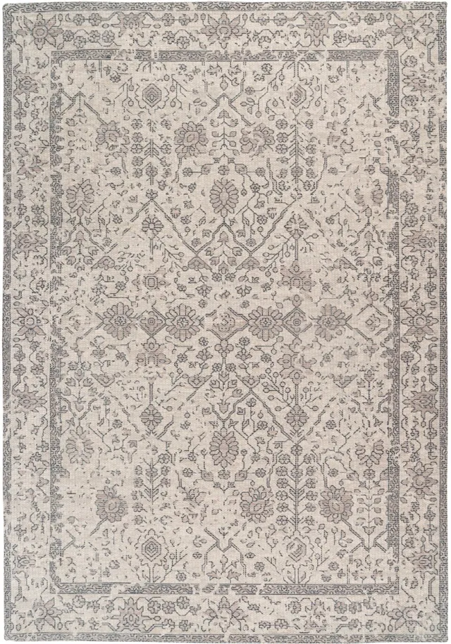 Padiro elegant laagpolig vloerkleed - crème / offwhite - vintage patroon - van katoen en polyester beige