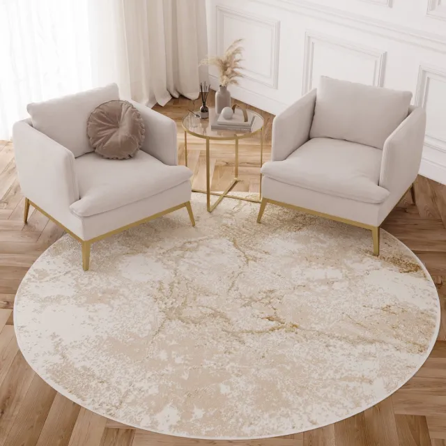 Tapiso Crystal Rond Vloerkleed Beige Bruin Laagpolig Modern Tapijt Maat- 120x120