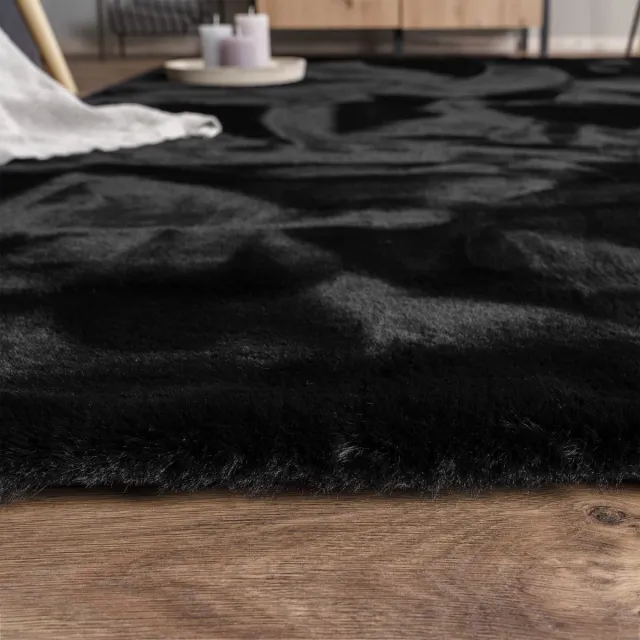 TT Home Woonkamer hoogpolig tapijt langpolig zacht konijnenbont imitatie zacht 120 x 120 cm Rond 120 x 120 cm Rond zwart