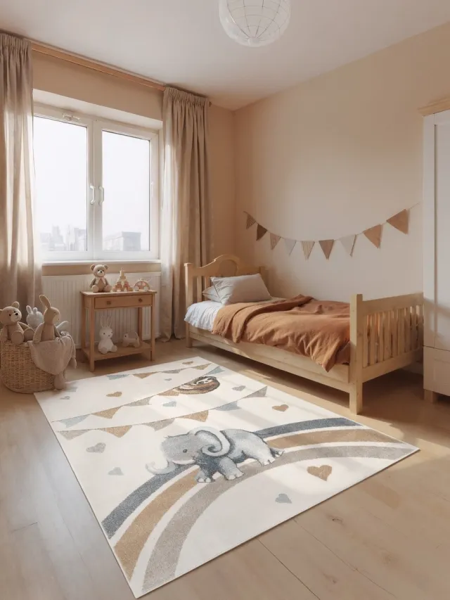 Villeroy & Boch Kindervloerkleed Elephant Rainbow Party - Creme / Kleurrijk - Laagpolig Vloerkleed Kinderkamer - 120x170 cm