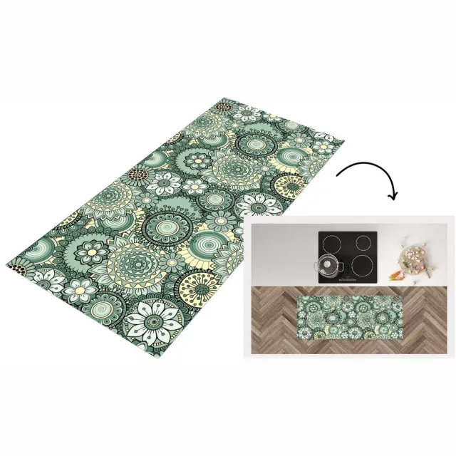 KitchenYeah Keukenloper - Loper keuken - Bloemen - Groen - Patronen - Keukenloper vinyl Multicolor