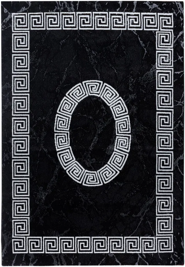 Tapijtenmagazijn Plus Vloerkleed – Zwart – Klassiek Medaillon – Laagpolig & Decoratief – 140x200 cm