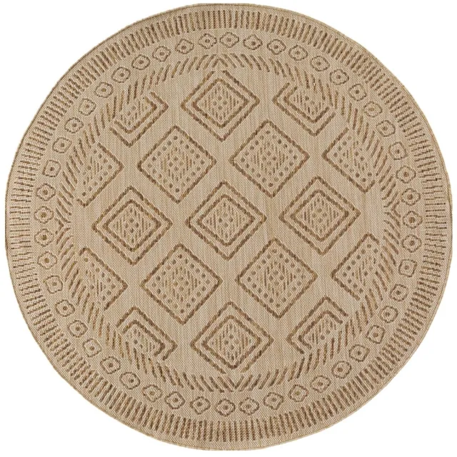 Dutch XXL Rond Buitenkleed | Mira | Ruiten | Beige | 120x120 cm | Buitentapijt | Tuintapijt