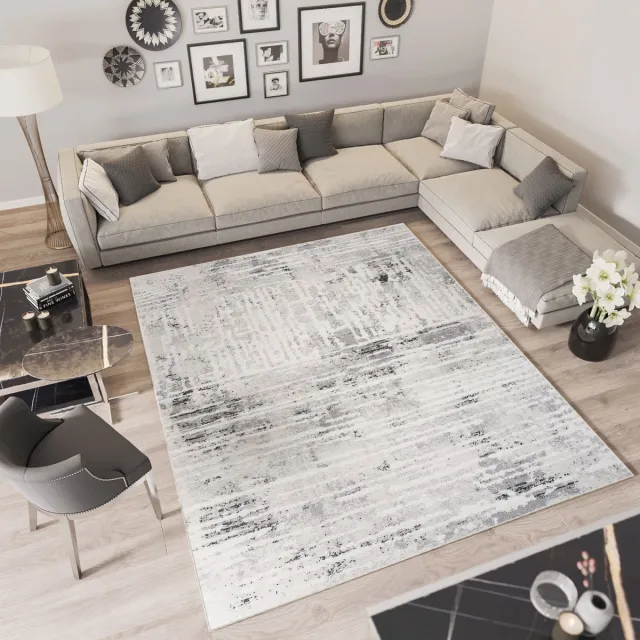 Tapiso Troya Vloerkleed Woonkamer Slaapkamer Grijs Vintage Lijnen Design Eyecatcher Interieur Stijlvol Woonsfeer Modern Trendy Duurzaam Hoogwaardig Tapijt Maat - 140x200