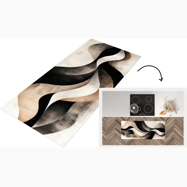 KitchenYeah Keukenloper 120x50 cm - Keukenmat vinyl Abstract - Golven - Zwart - Verweerd - Keukenmatten loper - Keuken vloerkleed tapijt Abstract - Golven - Verweerd