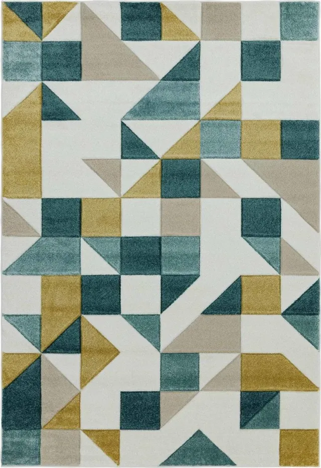 Eazy Living Easy Living - Sketch-Shapes-Green Vloerkleed - 160x230 - Rechthoek - Laagpolig Tapijt - Modern - Meerkleurig