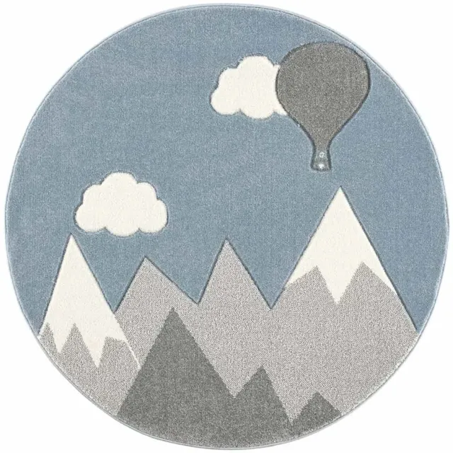 ich-zapfe Scandic Living rond kindervloerkleed Mountains & Balloon grijs blauwgrijs