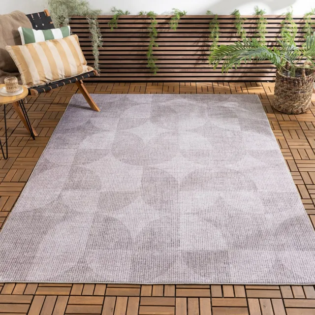 Fraai Abstract buitenkleed - Groovy Tiles Grijs - 200x290cm