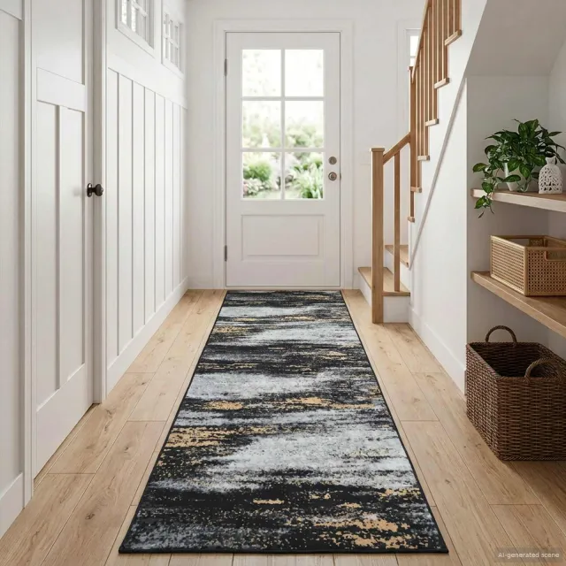 vidaXL Vloerkleedloper LESAKA Zwart en Goud 100 x 200 cm, foto 2