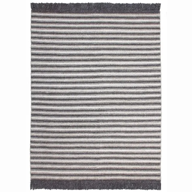 Padiro stijlvol laagpolig vloerkleed 160 x 230 cm - donkergrijs - modern streeppatroon - met franjes - voor vloerverwarming - van wol, viscose en katoen